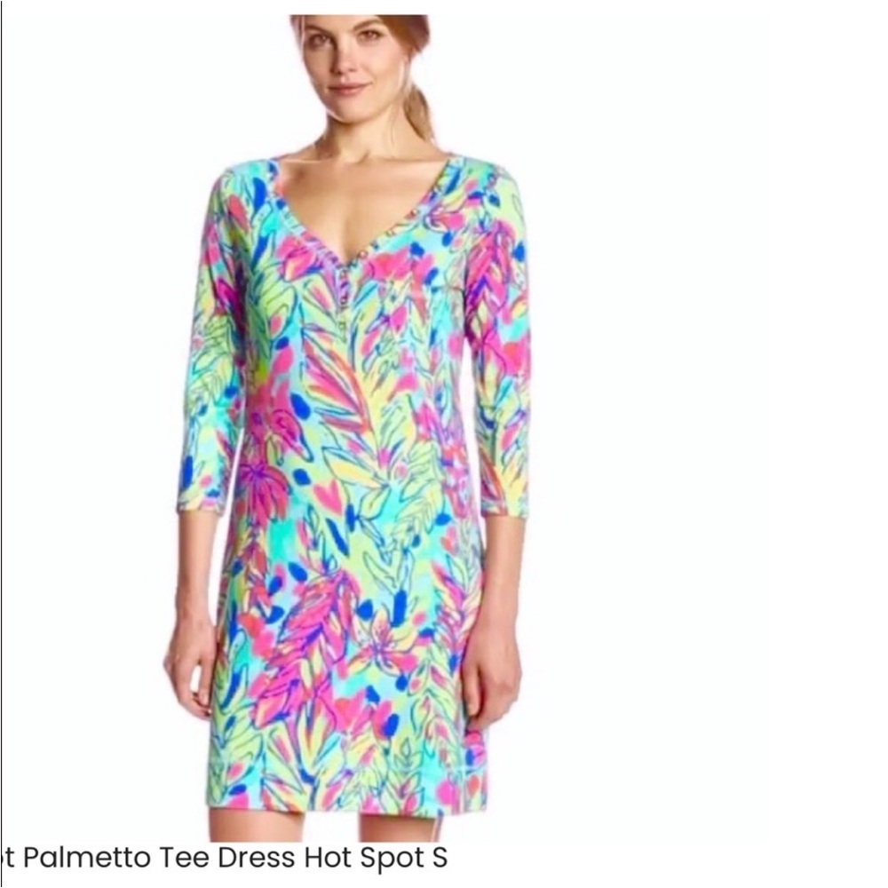 Womens Lilly Pulitzer Palmetto V-Neck T-Shirt Dress Cover Up Long Sleeve Size S